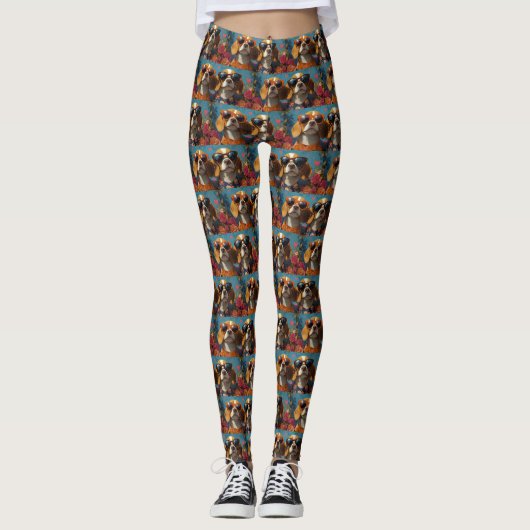 Leggings Beagle avec Coeur Roses Saint-Valentin (Devant)