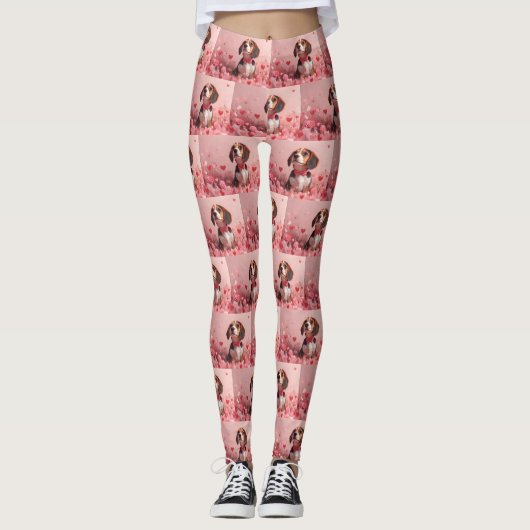 Leggings Beagle avec Rose - Saint Valentin (Devant)