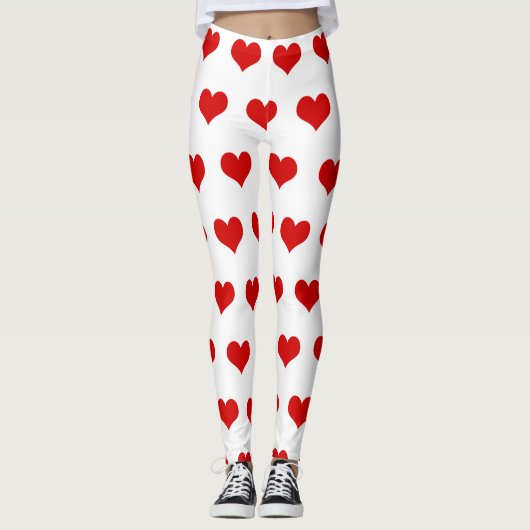 Leggings Beau coeur rouge imprimé blanc (Devant)