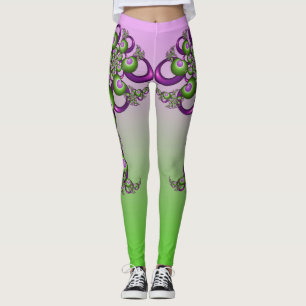 Leggings Beau Coeurs verts roses Moderne Abstrait Fractal