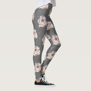Leggings Beau floral en pastel avec des points sur le gris