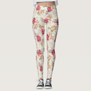 Leggings Beau motif de pivoine de couleur sur le vert