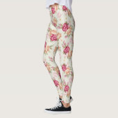 Leggings Beau motif de pivoine de couleur sur le vert (Gauche)