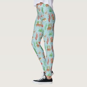 Leggings Beau motif turquoise de lumière de Noël de lamas