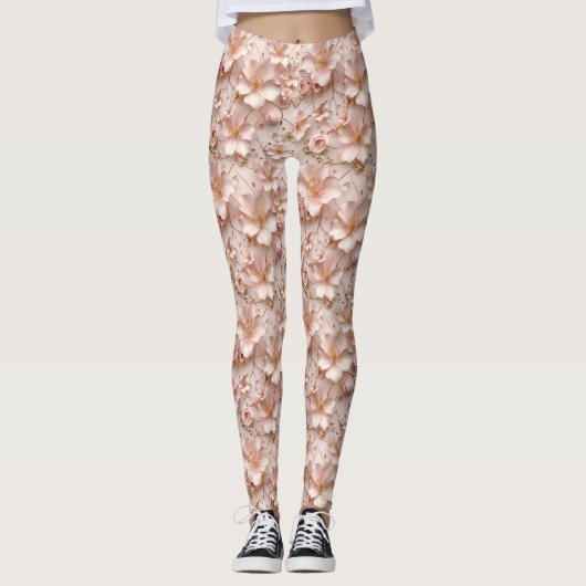 Leggings Beau Pastel Rose Doux Floral (Devant)