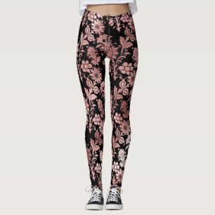 Leggings Beau rose floral damassé noir