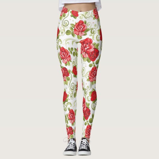Leggings Beau Rose Floral Rouge (Devant)