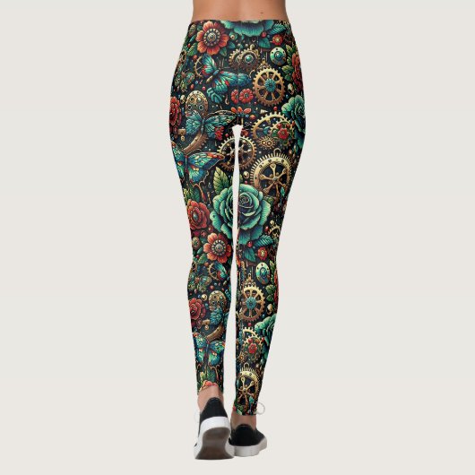 Leggings Beau Steampunk Gears à thème et Roses (Dos)