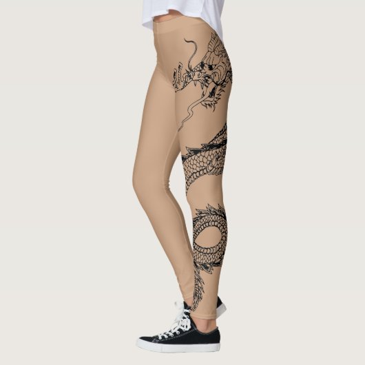 Leggings Beau Tatouage Dragon En Arrière - plan Couleur Pea (Gauche)