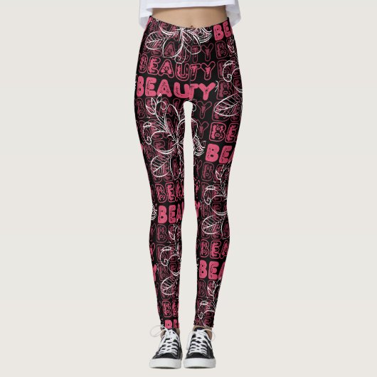 Leggings Beauté Flower Line Typographie d'art (Devant)