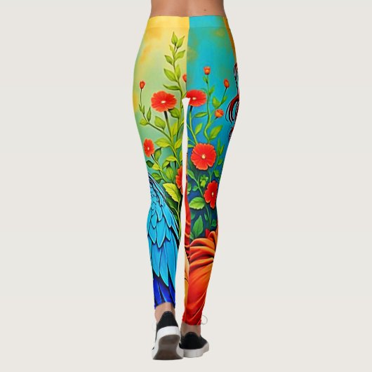 Leggings Beauté tropicale et design de perroquets bleus (Dos)