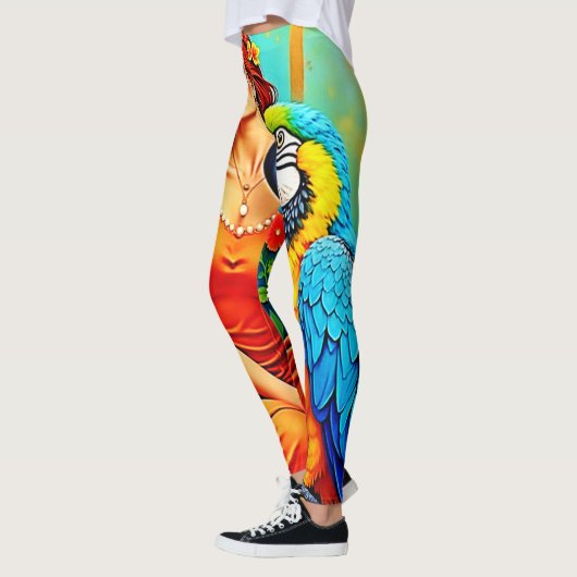 Leggings Beauté tropicale et design de perroquets bleus (Gauche)