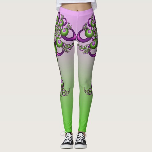 Leggings Beaux cœurs verts roses modernes abstrait fractal (Devant)
