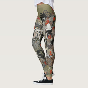 Leggings Beaux coqs noirs, blancs et multicolores