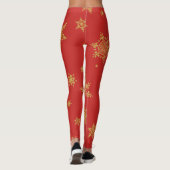 Leggings Beaux flocons d'or à Noël rouge (Dos)