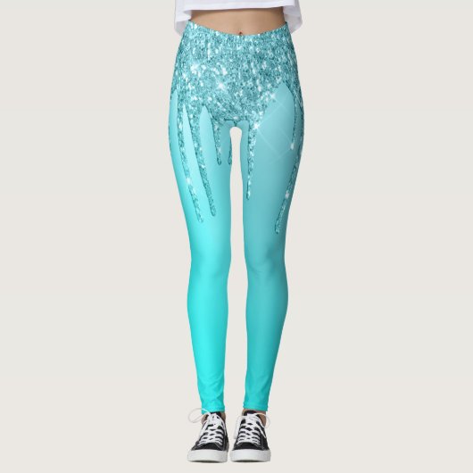 Leggings Beaux gouttes d'parties scintillant à la menthe bl (Devant)