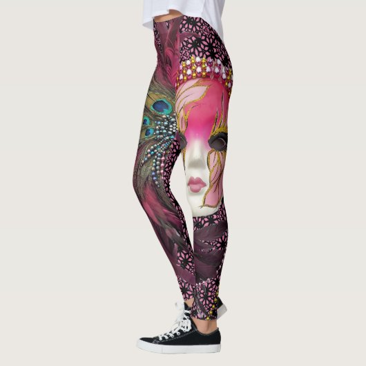 Leggings Beaux perles et masque de mardi gras de plumes (Gauche)