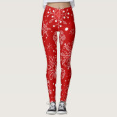 Leggings Beaux Snowflakes sur Noël Arrière - plan rouge (Devant)