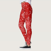 Leggings Beaux Snowflakes sur Noël Arrière - plan rouge (Gauche)