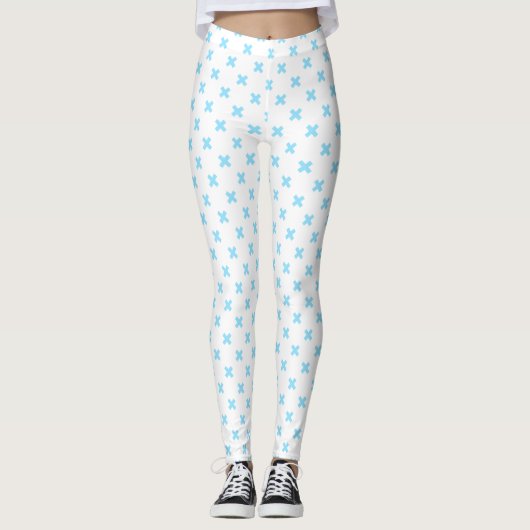 Leggings Bébé bleu croix coutures sur blanc (Devant)