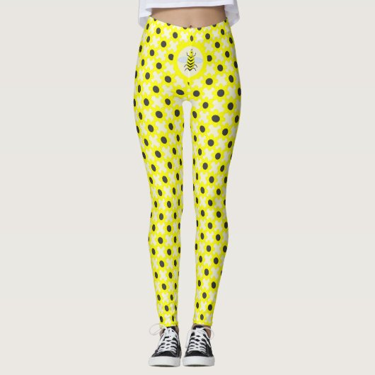 Leggings Bébé jaune mignon abeille et fleurs (Devant)