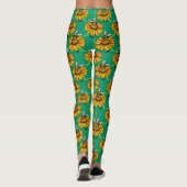 Leggings Bee on Sunflower Flower Pattern Design Green  (Dos)