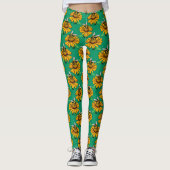 Leggings Bee on Sunflower Flower Pattern Design Green  (Devant)