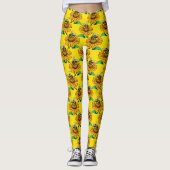 Leggings Bee on Sunflower Flower Pattern Design Yellow  (Devant)