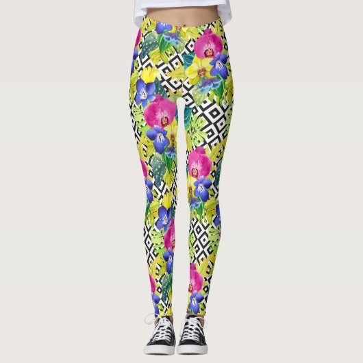 Leggings Bégonia et palmettes d'orchidée (Devant)