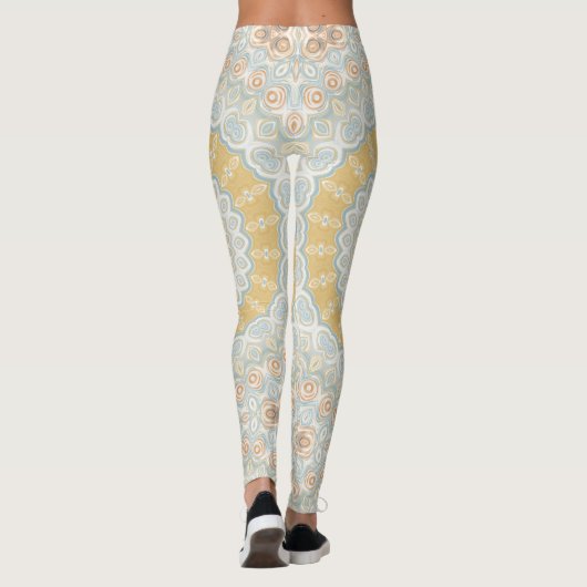 Leggings Beige doré et bleu Mandala design Motif (Dos)