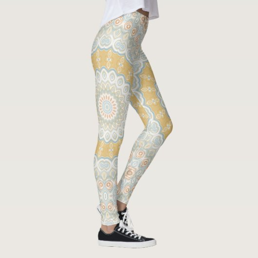 Leggings Beige doré et bleu Mandala design Motif (Droite)