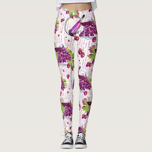 Leggings Beige vert pourpre de feuille de raisins de (Devant)