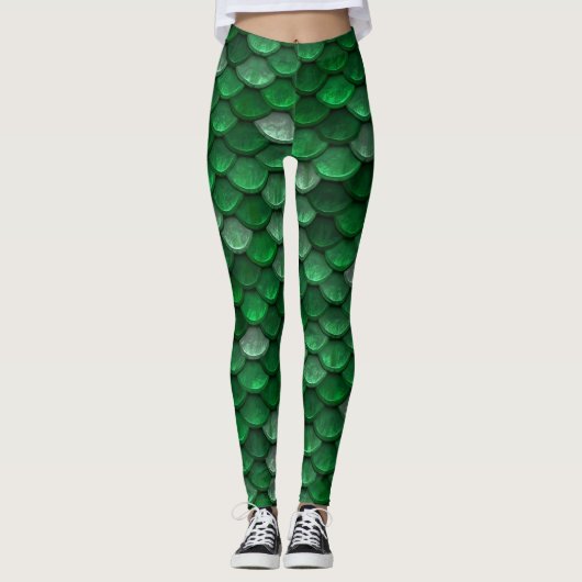 Leggings Belle échelle de sirène verte brillante (Devant)