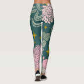 Leggings Belle élégante florale Turquoise et rose (Dos)