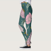 Leggings Belle élégante florale Turquoise et rose (Gauche)