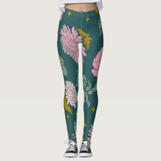Leggings Belle élégante florale Turquoise et rose