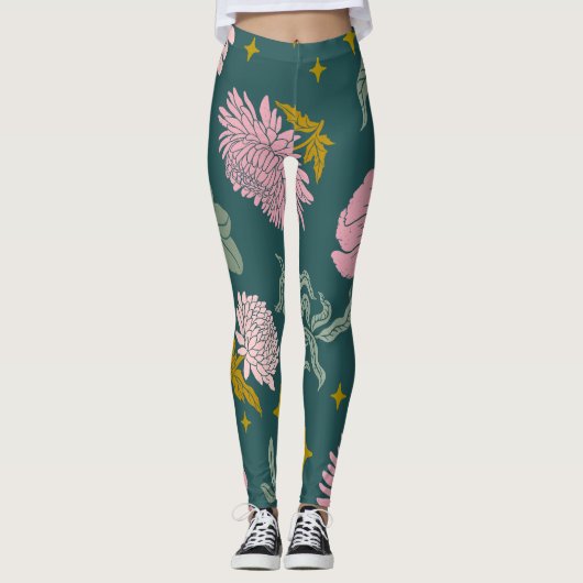 Leggings Belle élégante florale Turquoise et rose (Devant)