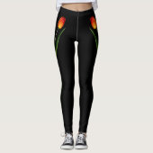 Leggings Belle Fleur de Tulipe sur Noir (Devant)