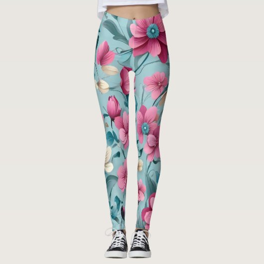 Leggings Belle fleurs vectorielles florales Motif sans cout (Devant)