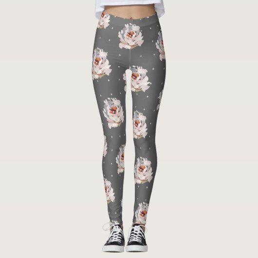 Leggings Belle florale Pastel avec points sur gris chic (Devant)