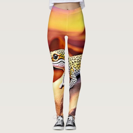 Leggings Belle léopard du désert Gecko Design (Devant)