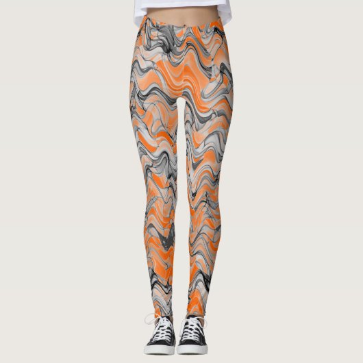 Leggings Belle Motif Lumineux Orange Lavé Courbé (Devant)