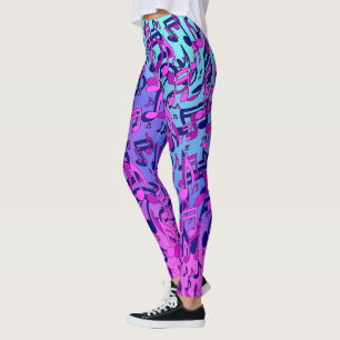 Leggings Belle Musique Notes Vives Rose Violet Bleu Aqua