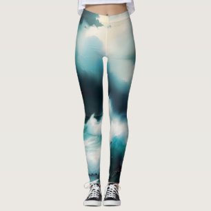 Leggings Belle peinture de vagues de l'Océan Bleu