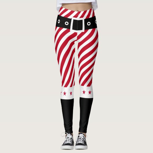 Leggings Belle Red White Stripes Sucre de canne Étoiles Noë (Devant)