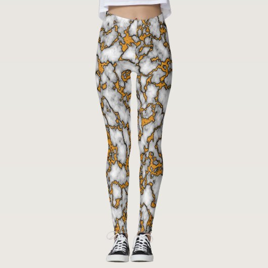 Leggings Belle texture en marbre blanc et or (Devant)