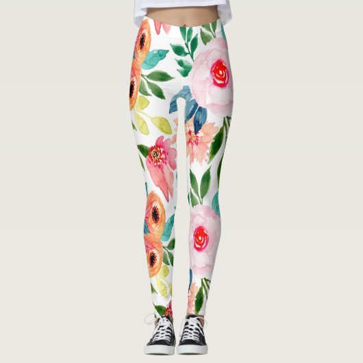 Leggings Belles fleurs à l'aquarelle (Devant)