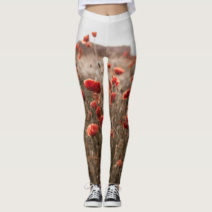 Leggings belles fleurs de coquelicot