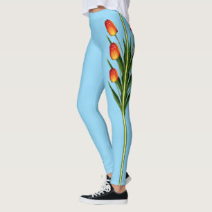 Leggings Belles fleurs de tulipes sur turquoise