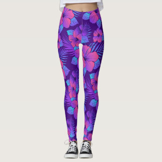 Leggings Belles fleurs d'hibiscus violet